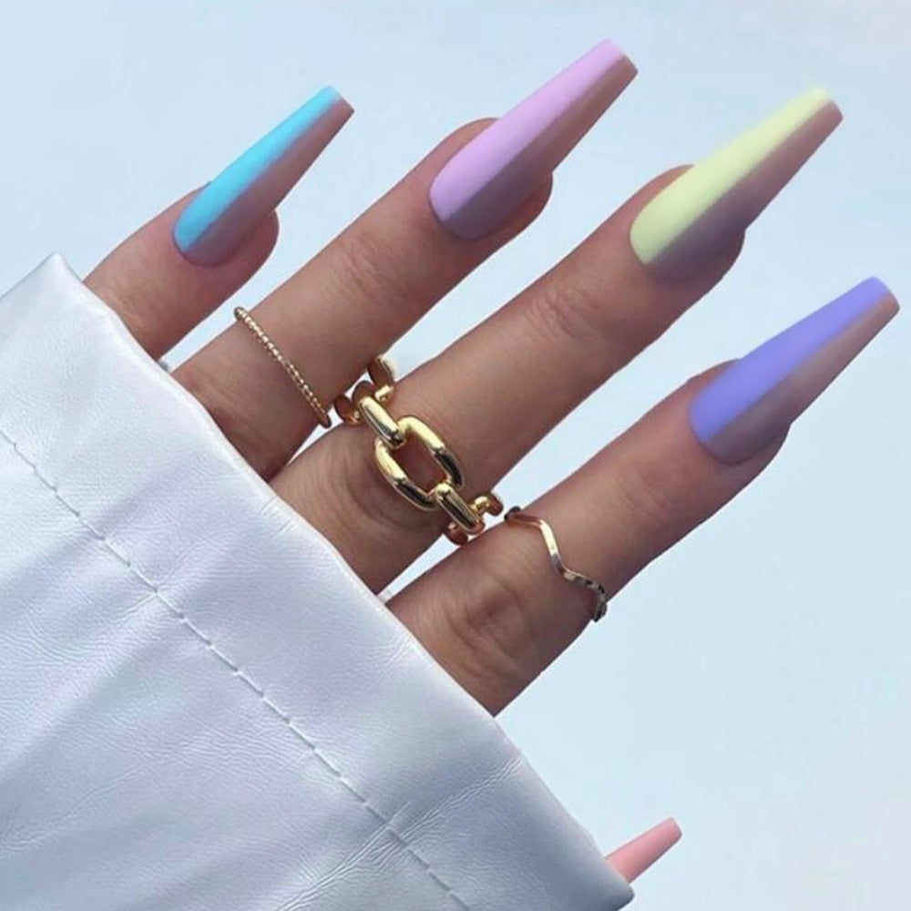 Sea Wave Carp Japanese Style Doodle False Nails Detachable Nude Pink Long Coffin Fake Nails with Glue Full Cover Press on Nails MT576JP2993B1