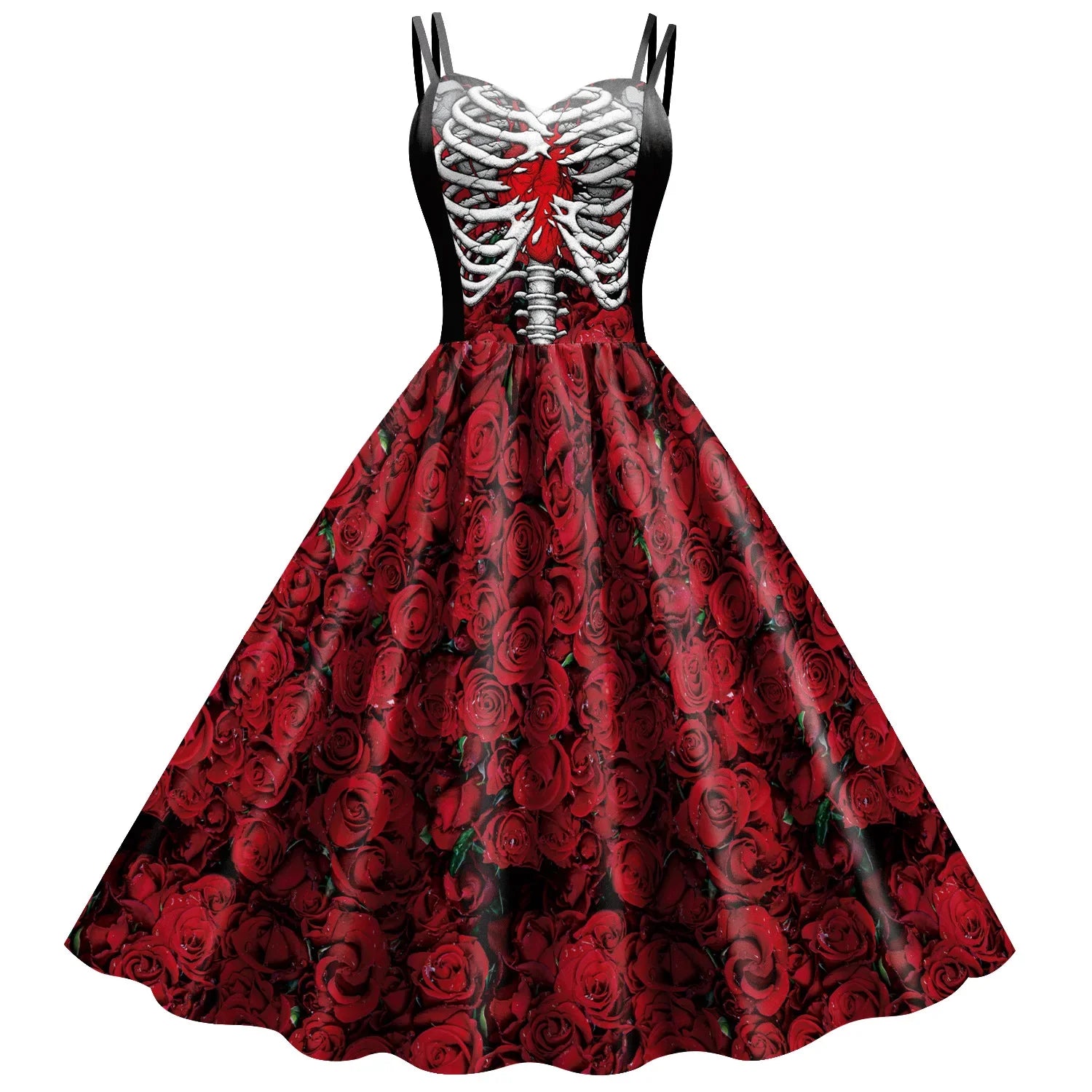 Fancy Skeleton Halloween Women Dress Girl Carnival Party Dresses Female Goth Horror Costume Rockabilly Dress B361-1009