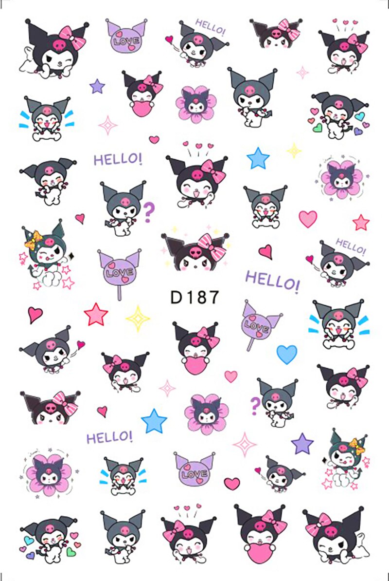 Sanrio 3D Stickers For Nails Nail Art Supplies Cartoon Hello Kitty Cinnamoroll Nail Stickers Nail Decoration Anime Nail Decals D187