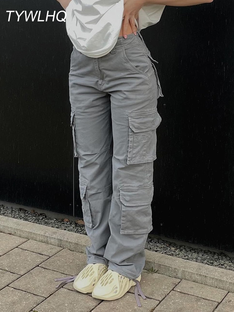 Pantalon Cargo Vintage Baggy Jeans pour femmes, mode Streetwear des années 90, poches, jambes larges, taille haute, pantalon droit en Denim Y2k