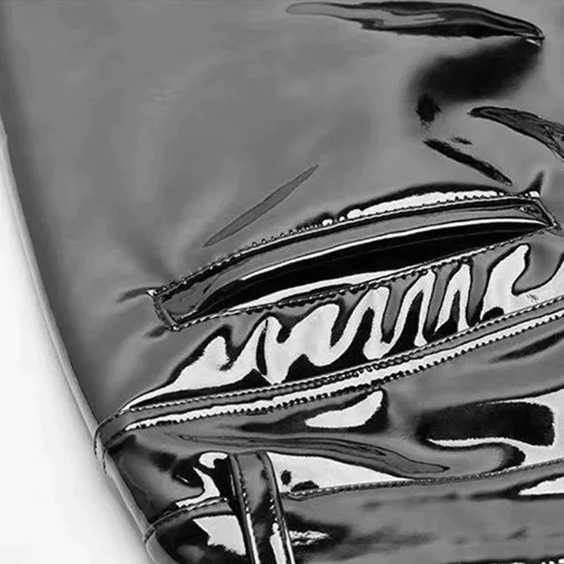 Shiny Patent Leather Pencil Pants Women High Waist PU Leather Bodycon Trousers Ladies Casual Zip Slim Pants Clubwear New Custom