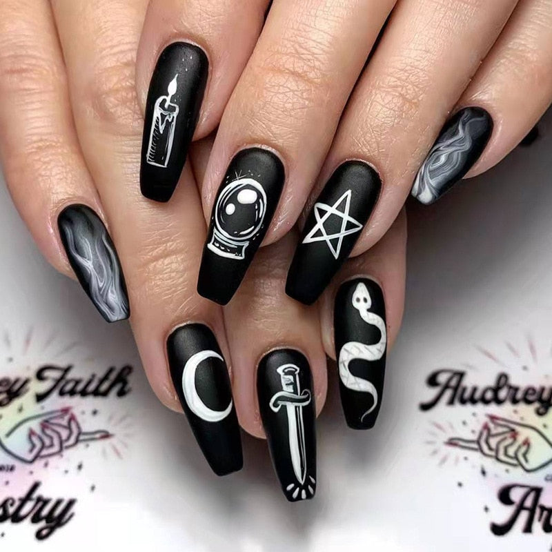 Sea Wave Carp Japanese Style Doodle False Nails Detachable Nude Pink Long Coffin Fake Nails with Glue Full Cover Press on Nails MT659JP1555