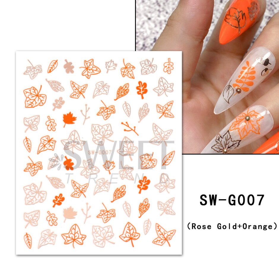 Autocollants pour Nail Art, oiseau de neige, hiver, automne, feuille d'érable, fleur de coton, ligne de conception d'automne, curseur adhésif, décoration de manucure, JINO-48