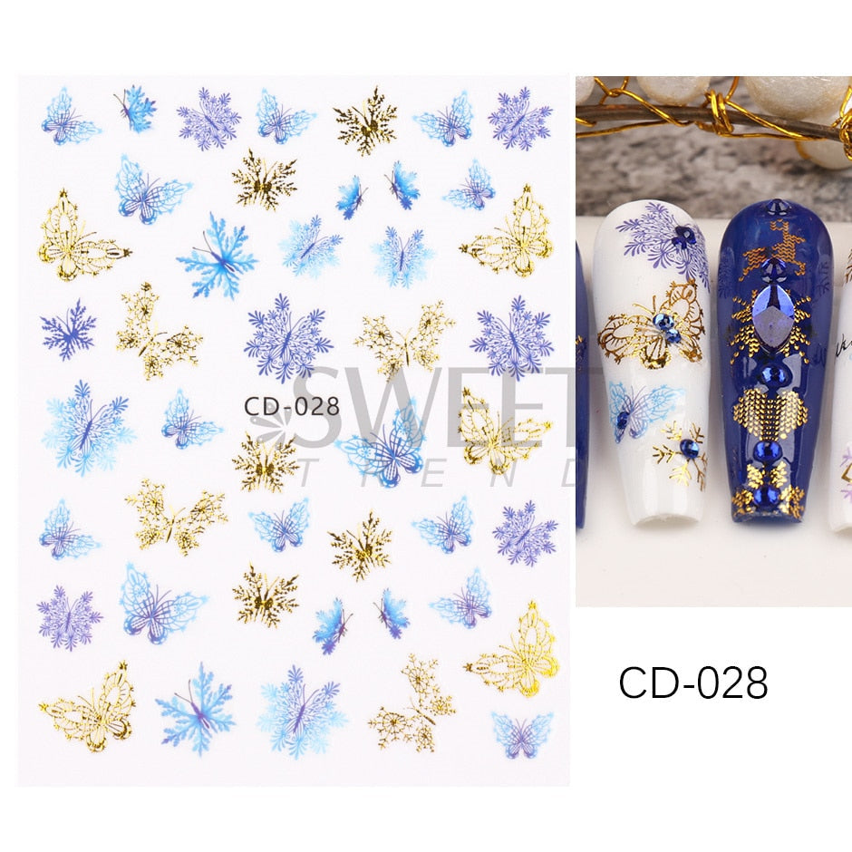 Autocollants pour Nail Art, oiseau de neige, hiver, automne, feuille d'érable, fleur de coton, ligne de conception d'automne, curseur adhésif, décoration de manucure, JINO-48