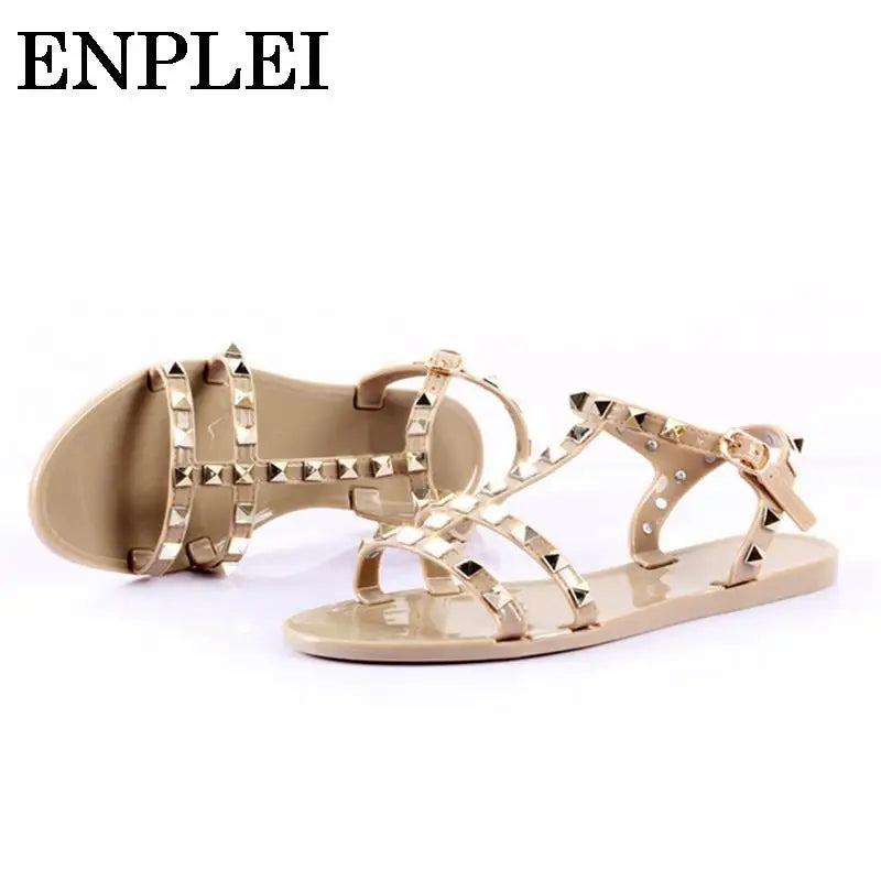 Fashion Summer Rivets Flat Comfortable Women Sandals Feminina Slippers Size 36-41