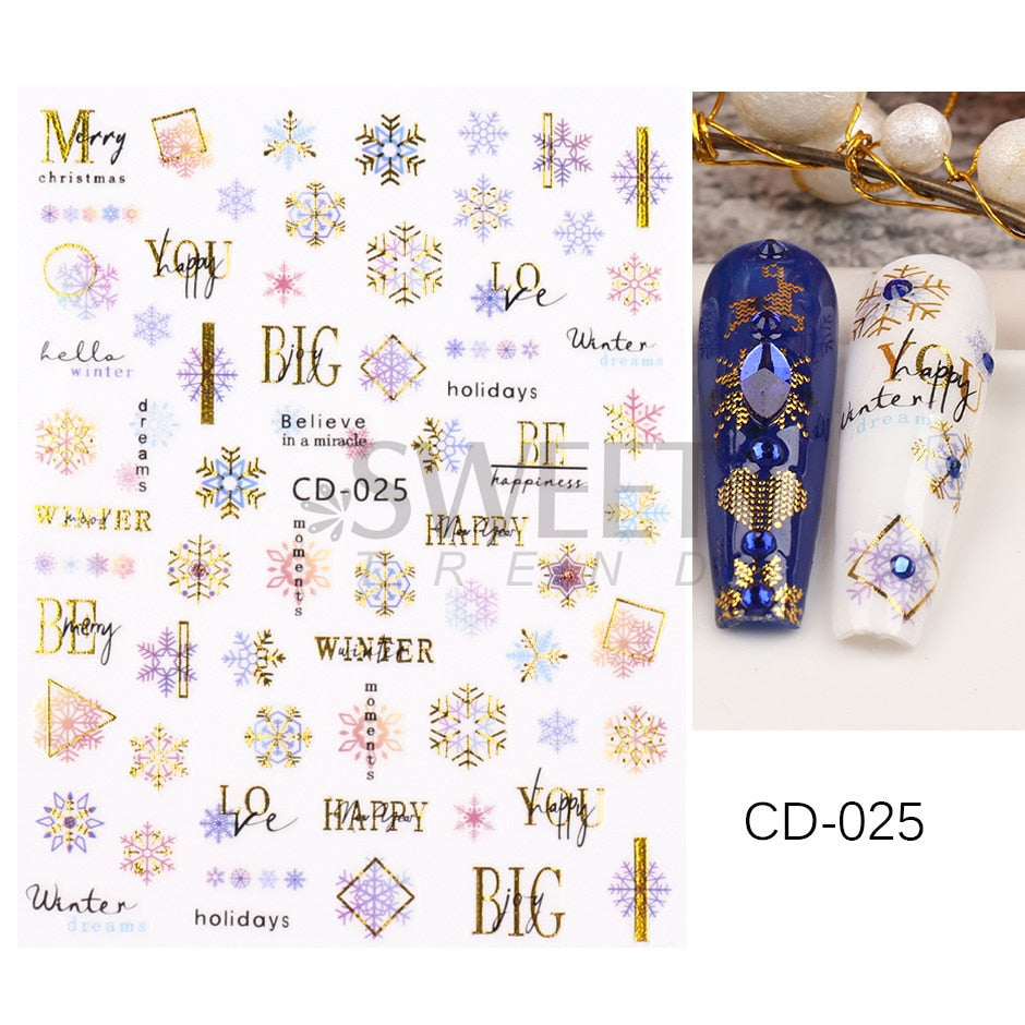 Autocollants pour Nail Art, oiseau de neige, hiver, automne, feuille d'érable, fleur de coton, ligne de conception d'automne, curseur adhésif, décoration de manucure, JINO-48