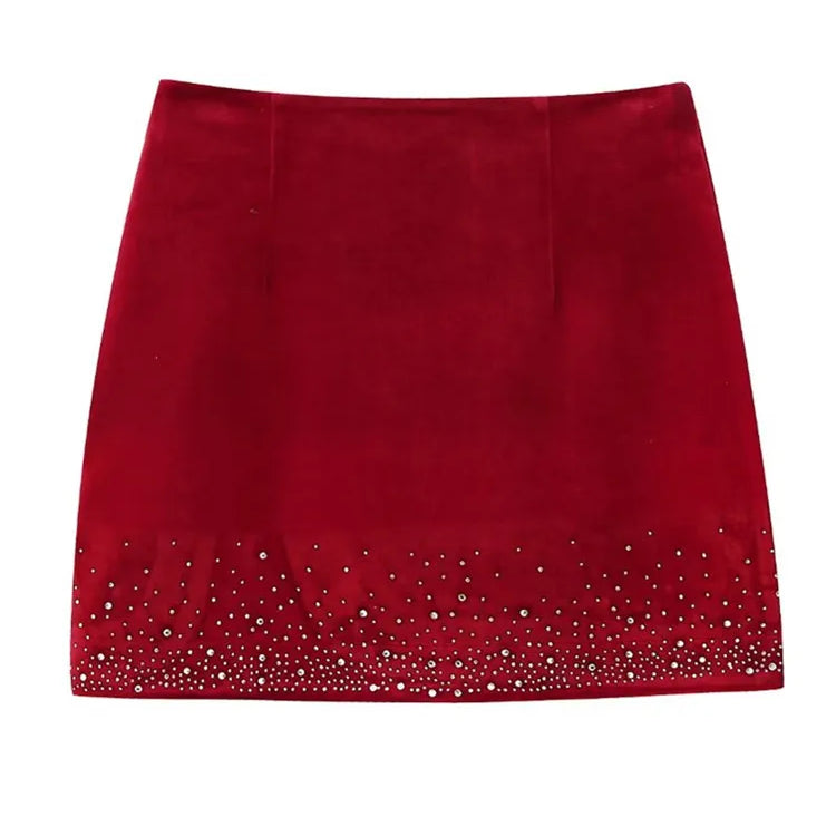 Zevity Women Fashion Shinning Sequined Design Irregular Velvet Mini Skirt Faldas Mujer Female Chic Side Zipper Vestidos QUN2663