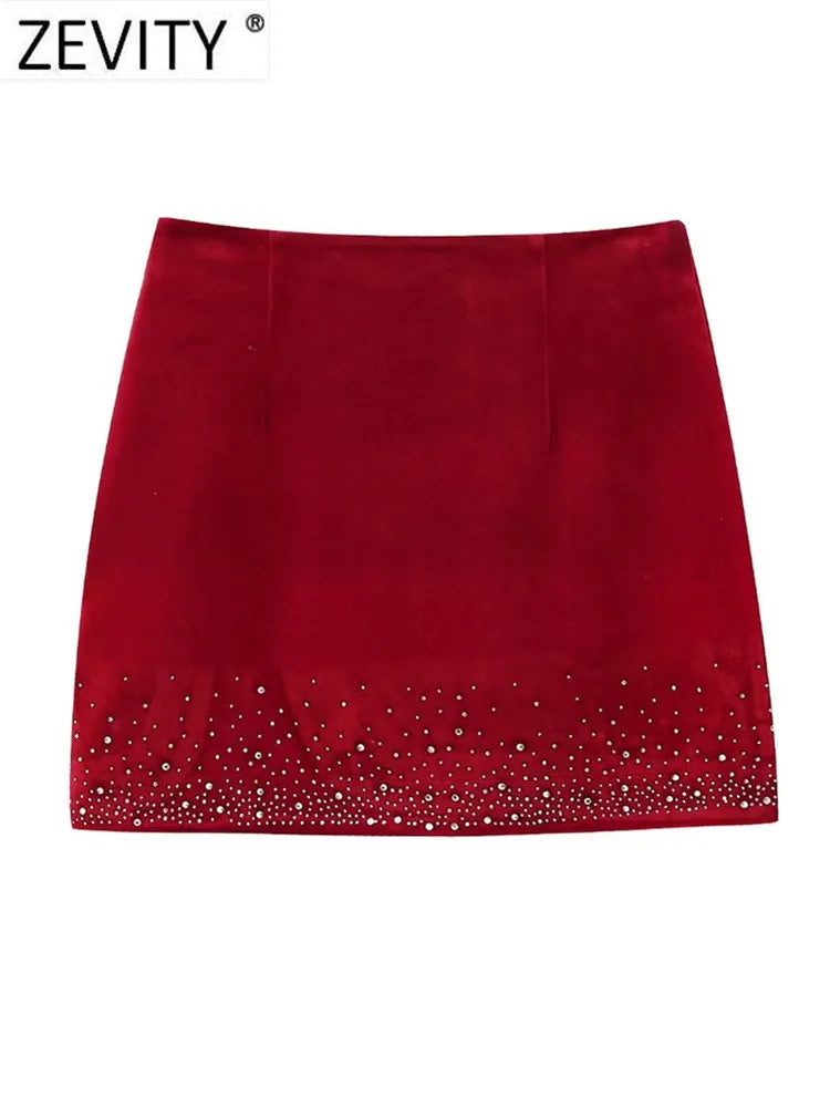 Zevity Women Fashion Shinning Sequined Design Irregular Velvet Mini Skirt Faldas Mujer Female Chic Side Zipper Vestidos QUN2663