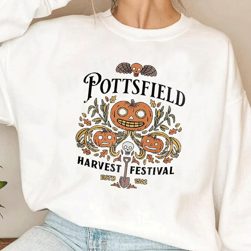 Pottsfield Harvest Festival Sweatshirts Femme Automne Récolte Légumes Automne Graphique Pull À Capuche Halloween Goth Vêtements
