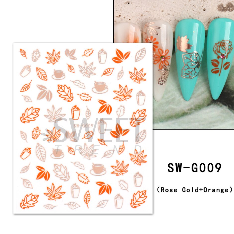 Snow Bird Winter Autumn Nail Art Stickers Maple Leaf Cotton Flower Fall Design Line Adhesive Sliders Manicure Decoration JINO-48 SW-G009