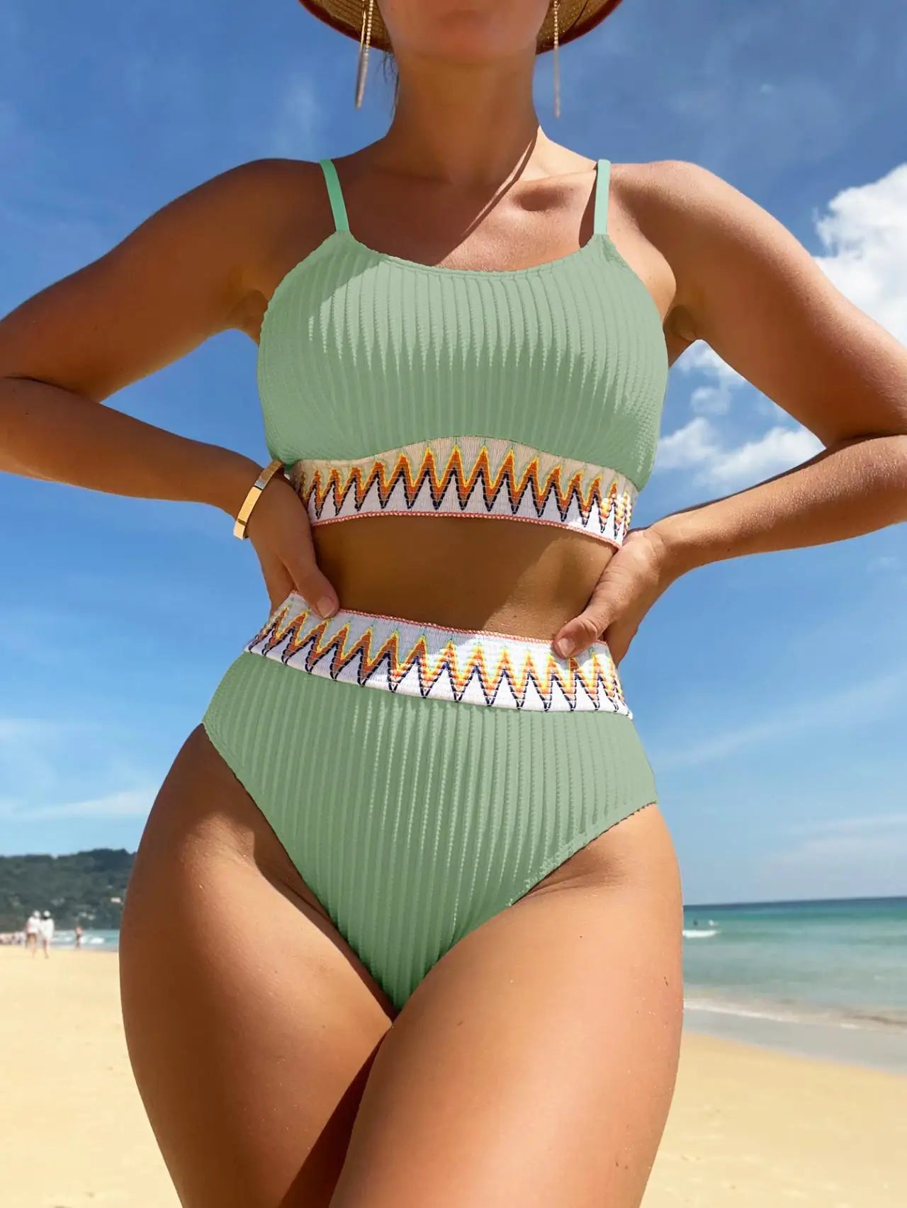 Sexy Bikinis Women Halter Brazilian Bikini Set Female Pleated Swimsuit New Triangle Swimwear Beach Wear Bathing Suit Light Green