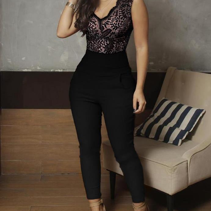 Sexy Jumpsuits Fashion Sheer Mesh Glitter Pocket Design Jumpsuit & Europe America Women's Clothes Weekend Party Evening Jumpsuit