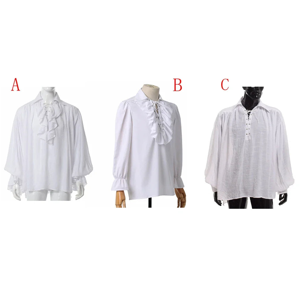 Men Pirate Shirt Vampire Prince Poet Shirts Medieval Buccaneer Frills Lace Up Renaissance Vintage Gothic Viking Blouse Tops