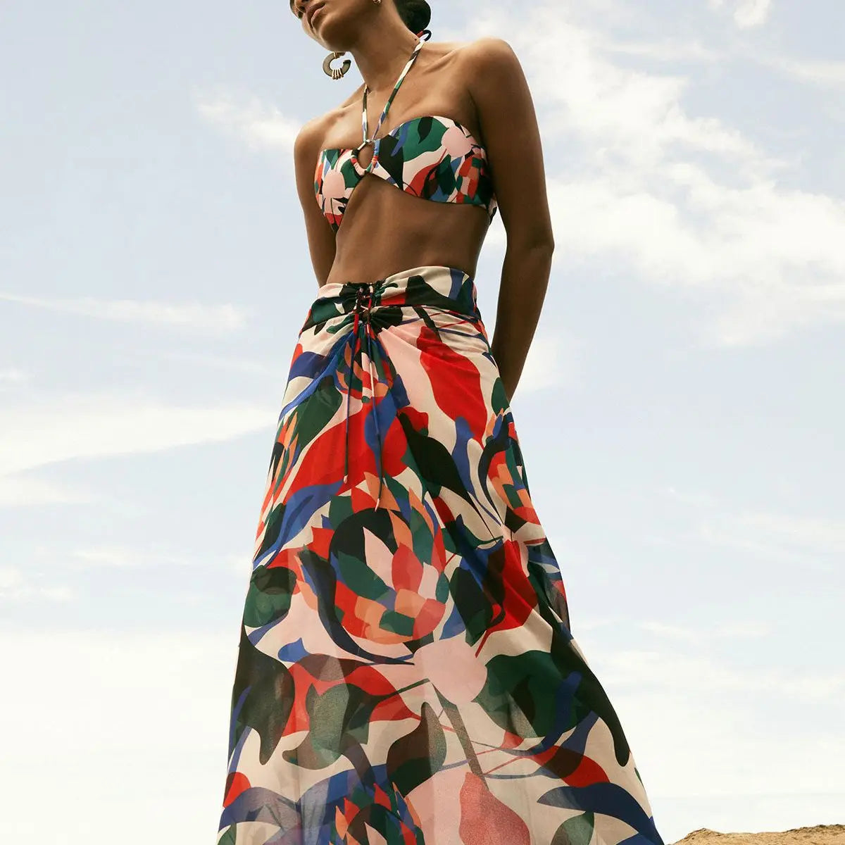 Fashion Beach Vintage Skirt Bikini And Set Sun Protection Print Floral Tie Dye Lace Stripe Sexy Bikini Triangle Micro Bikinis