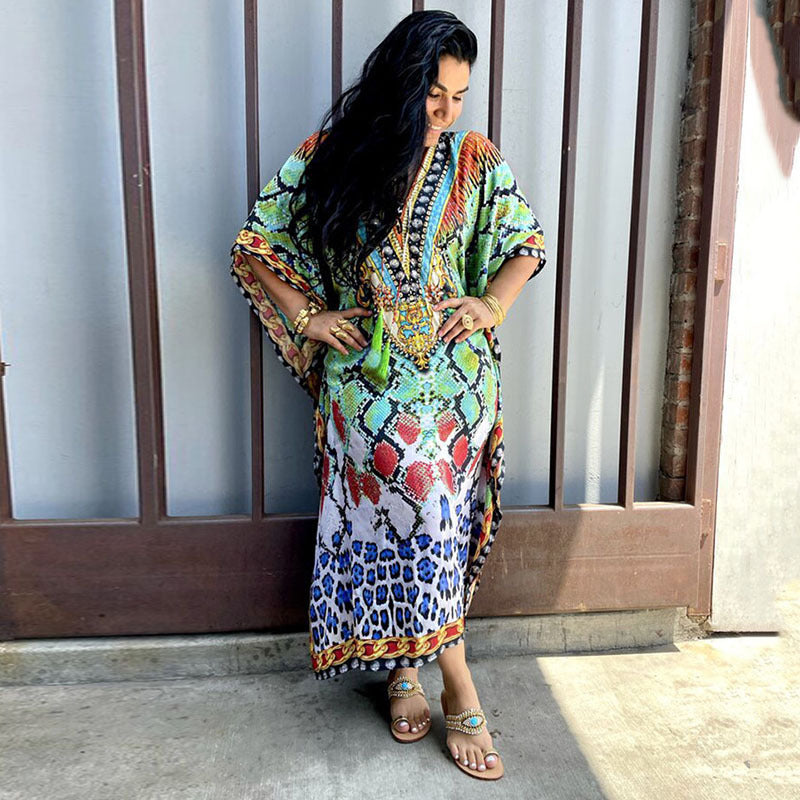 Polyester National Wind Positioning Printed Beach Smock Robe Type Sunscreen Shirt Holiday Dress Color20