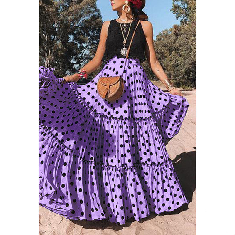 Summer Style Plus Size Polka Dot Ladies Skirt Purple