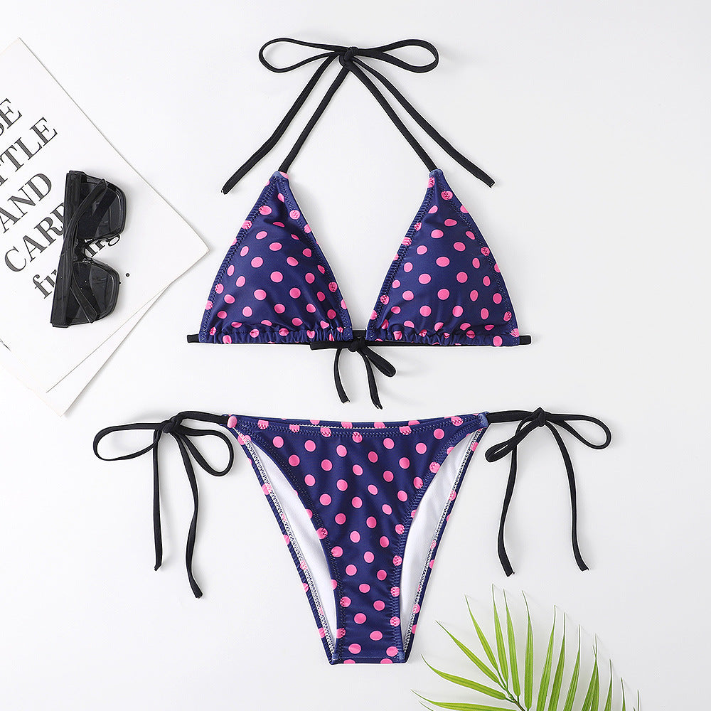 Women's Multicolor Printed Split Swimsuit Bikini Navy blue pink
