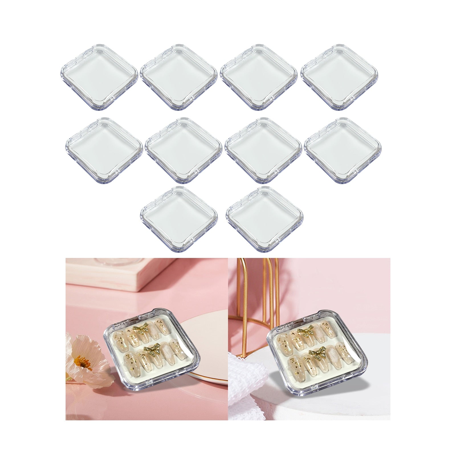 10 Pieces Press on Nail Storage Box 3x3inch Acrylic Nail Packing Box for Home Use Nail Salon Nail Display Case Clear