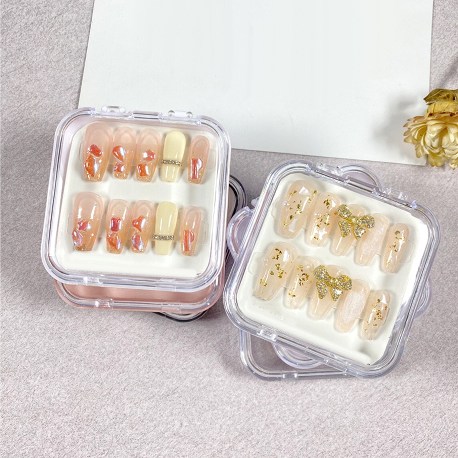 10 Pieces Press on Nail Storage Box 3x3inch Acrylic Nail Packing Box for Home Use Nail Salon Nail Display Case