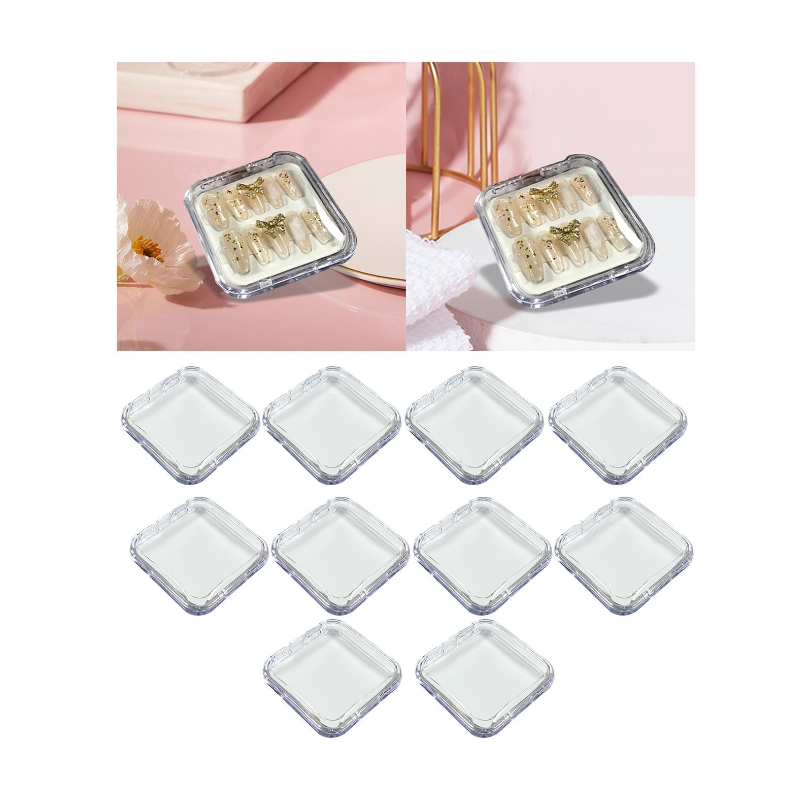 10 Pieces Press on Nail Storage Box 3x3inch Acrylic Nail Packing Box for Home Use Nail Salon Nail Display Case