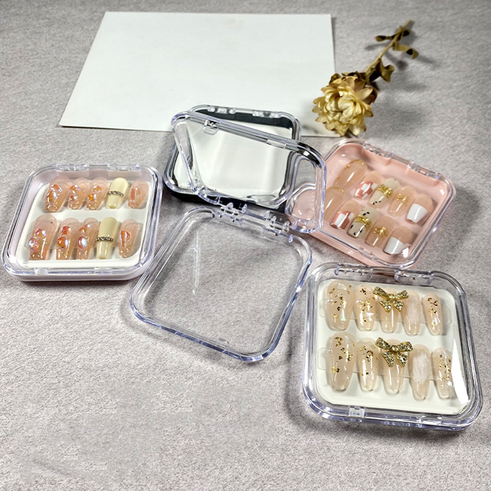 10 Pieces Press on Nail Storage Box 3x3inch Acrylic Nail Packing Box for Home Use Nail Salon Nail Display Case