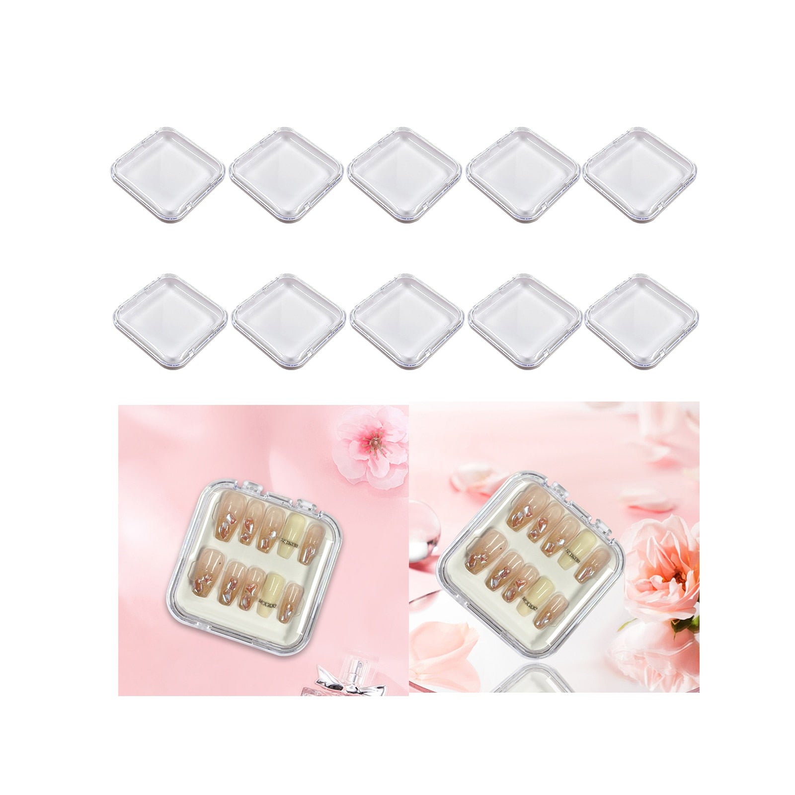 10 Pieces Press on Nail Storage Box 3x3inch Acrylic Nail Packing Box for Home Use Nail Salon Nail Display Case White