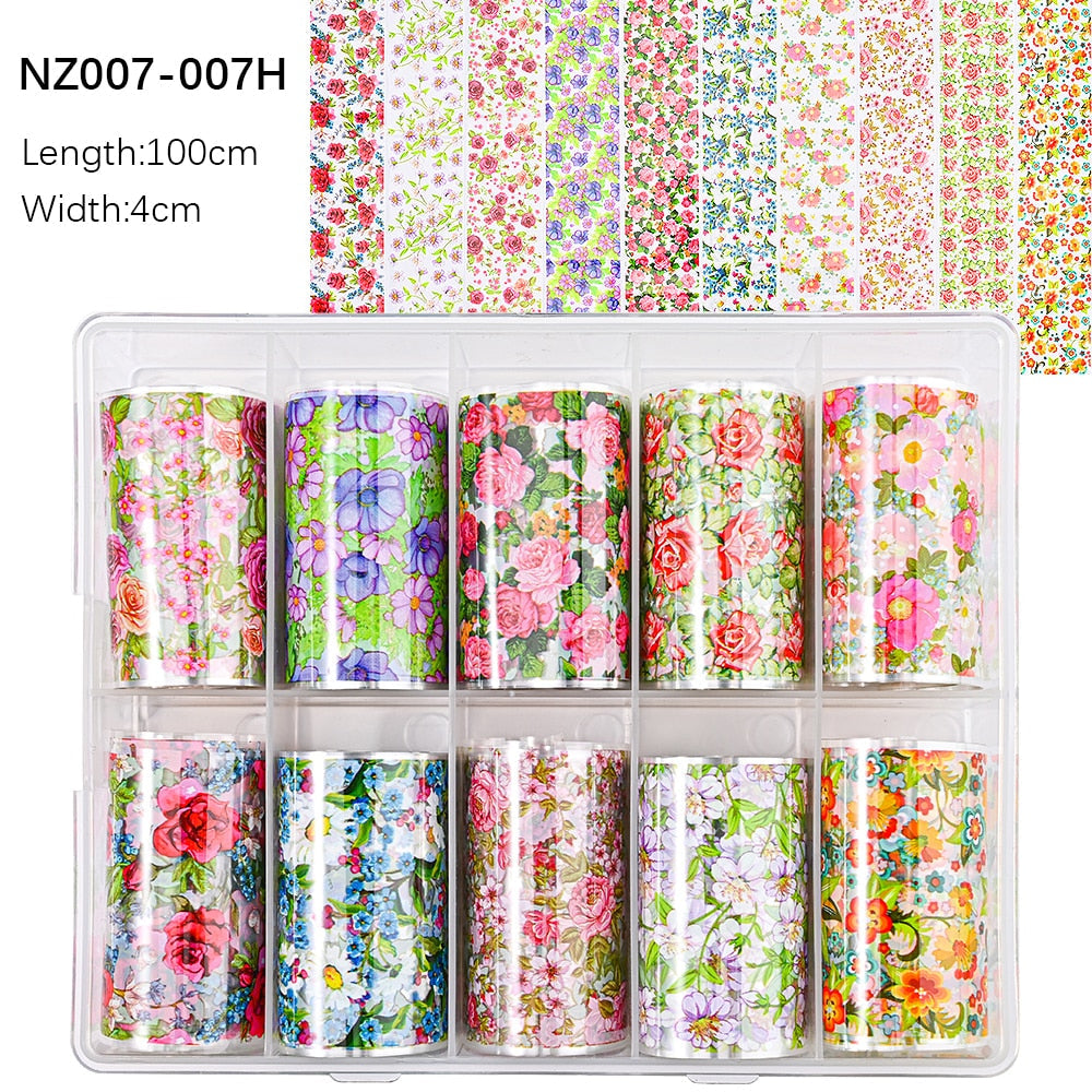 100 Patterns Animal Nail Foils 10ROLLS BOXED Transfer Paper Stickers Sliders DIY Water Marble Boxed Nail Foil NZ-1H 17