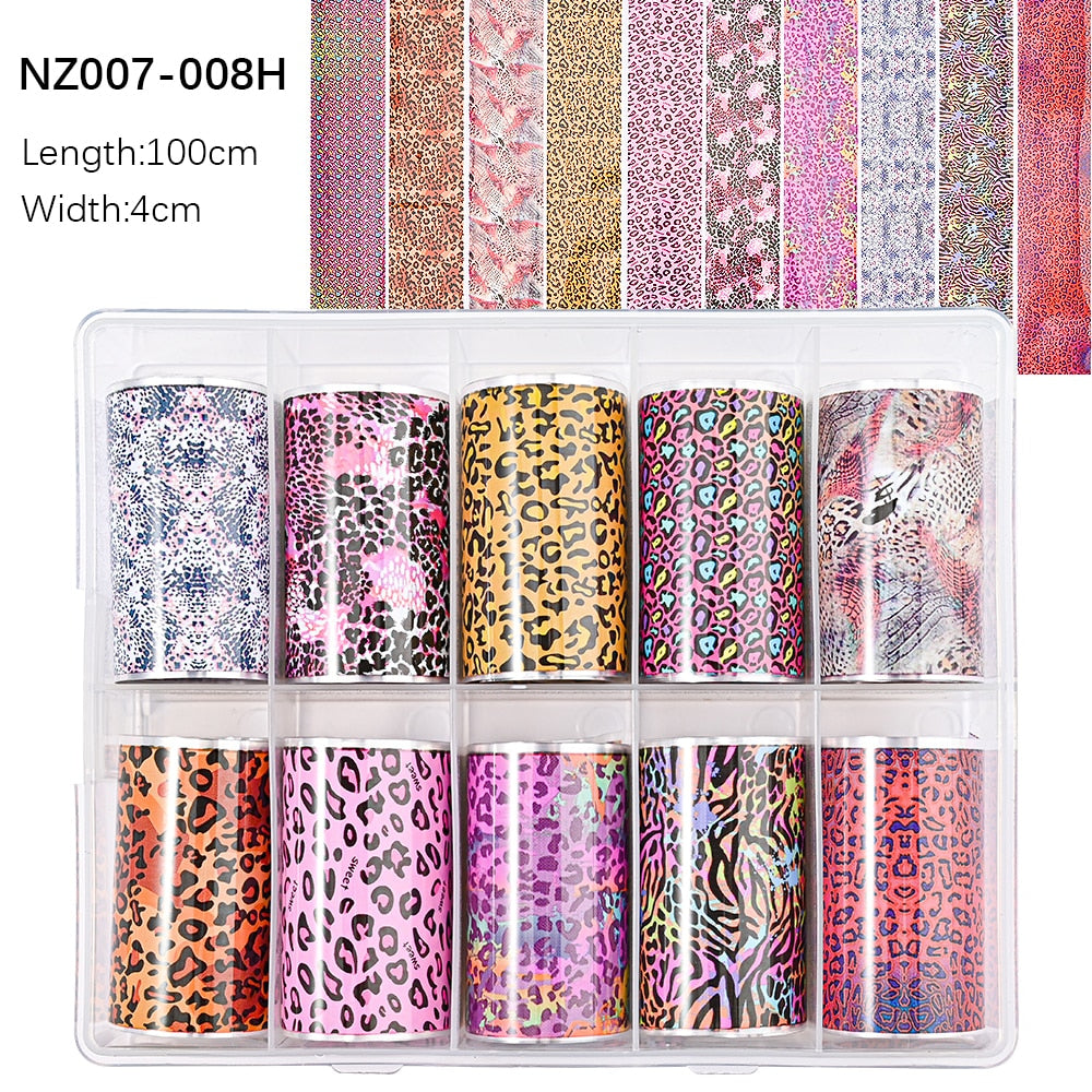 100 Patterns Animal Nail Foils 10ROLLS BOXED Transfer Paper Stickers Sliders DIY Water Marble Boxed Nail Foil NZ-1H 18