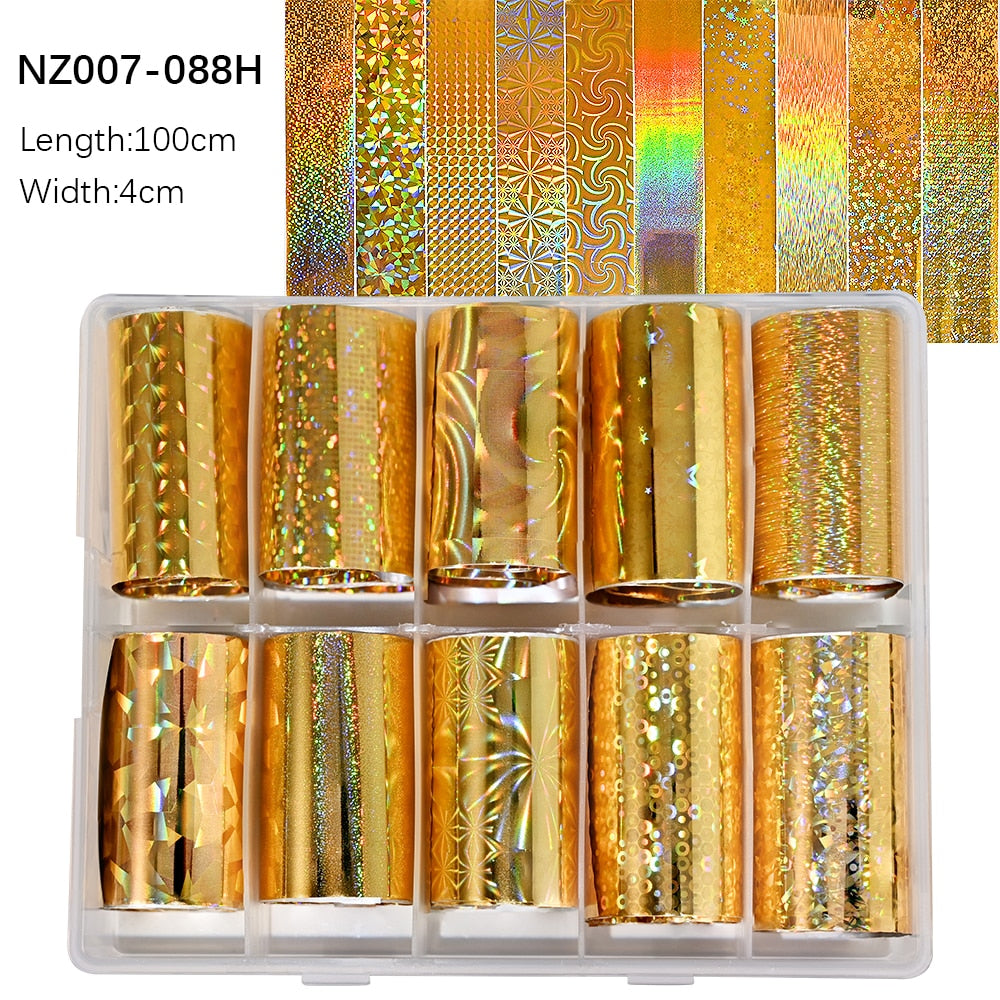 100 Patterns Animal Nail Foils 10ROLLS BOXED Transfer Paper Stickers Sliders DIY Water Marble Boxed Nail Foil NZ-1H 11