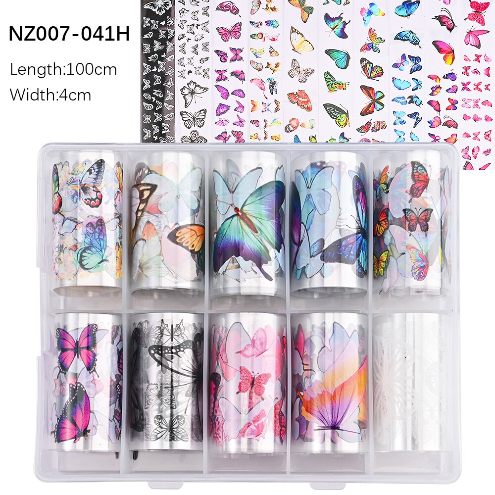 100 Patterns Animal Nail Foils 10ROLLS BOXED Transfer Paper Stickers Sliders DIY Water Marble Boxed Nail Foil NZ-1H 35