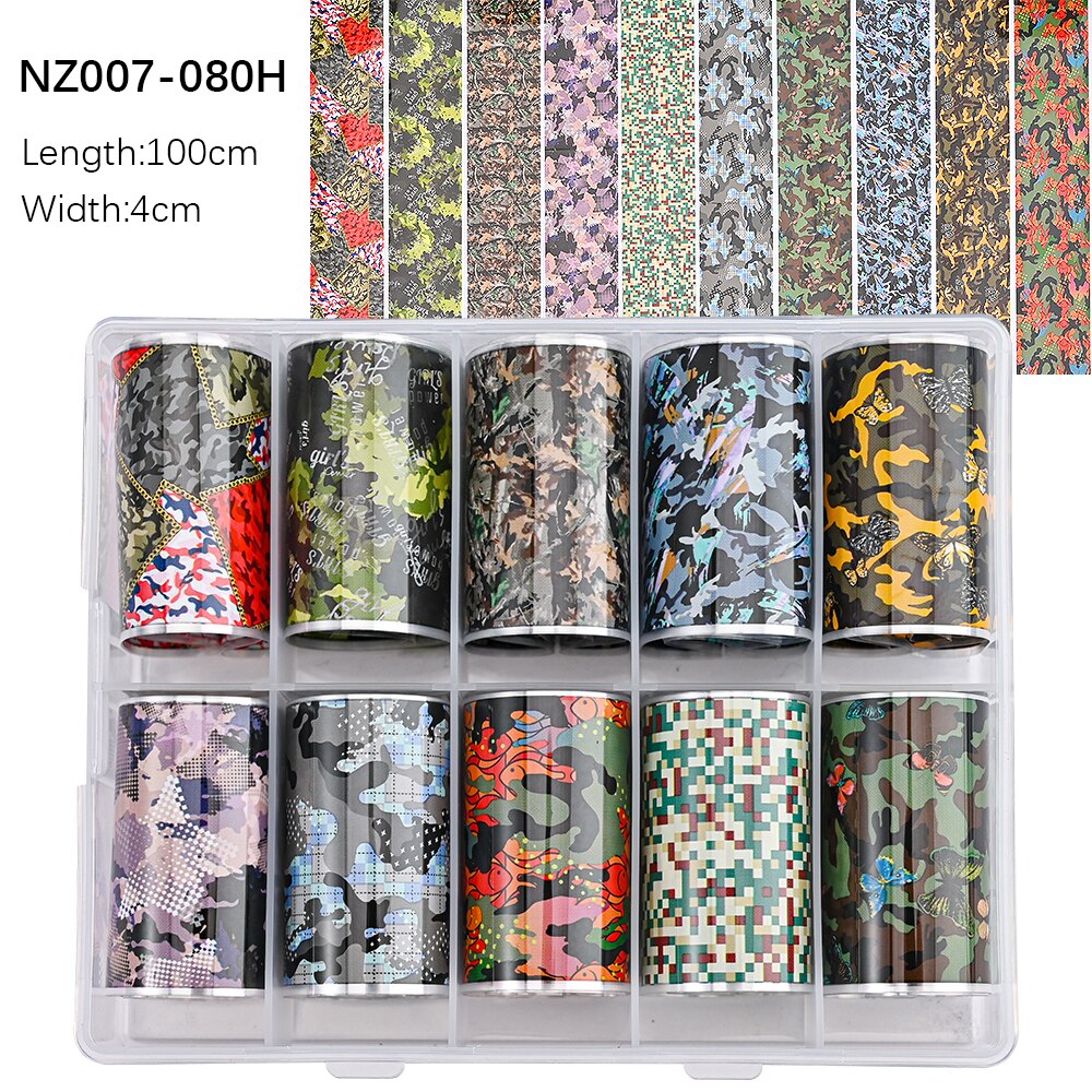 100 Patterns Animal Nail Foils 10ROLLS BOXED Transfer Paper Stickers Sliders DIY Water Marble Boxed Nail Foil NZ-1H 65