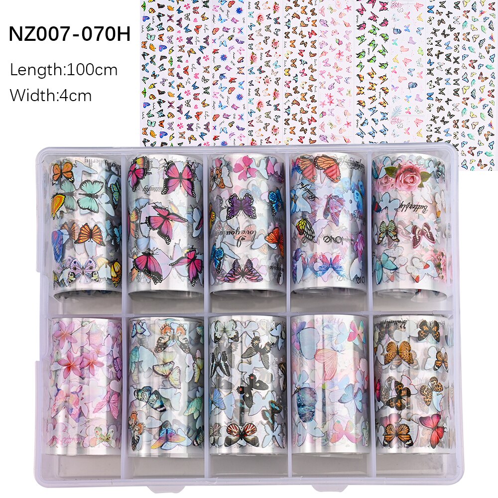 100 Patterns Animal Nail Foils 10ROLLS BOXED Transfer Paper Stickers Sliders DIY Water Marble Boxed Nail Foil NZ-1H 56