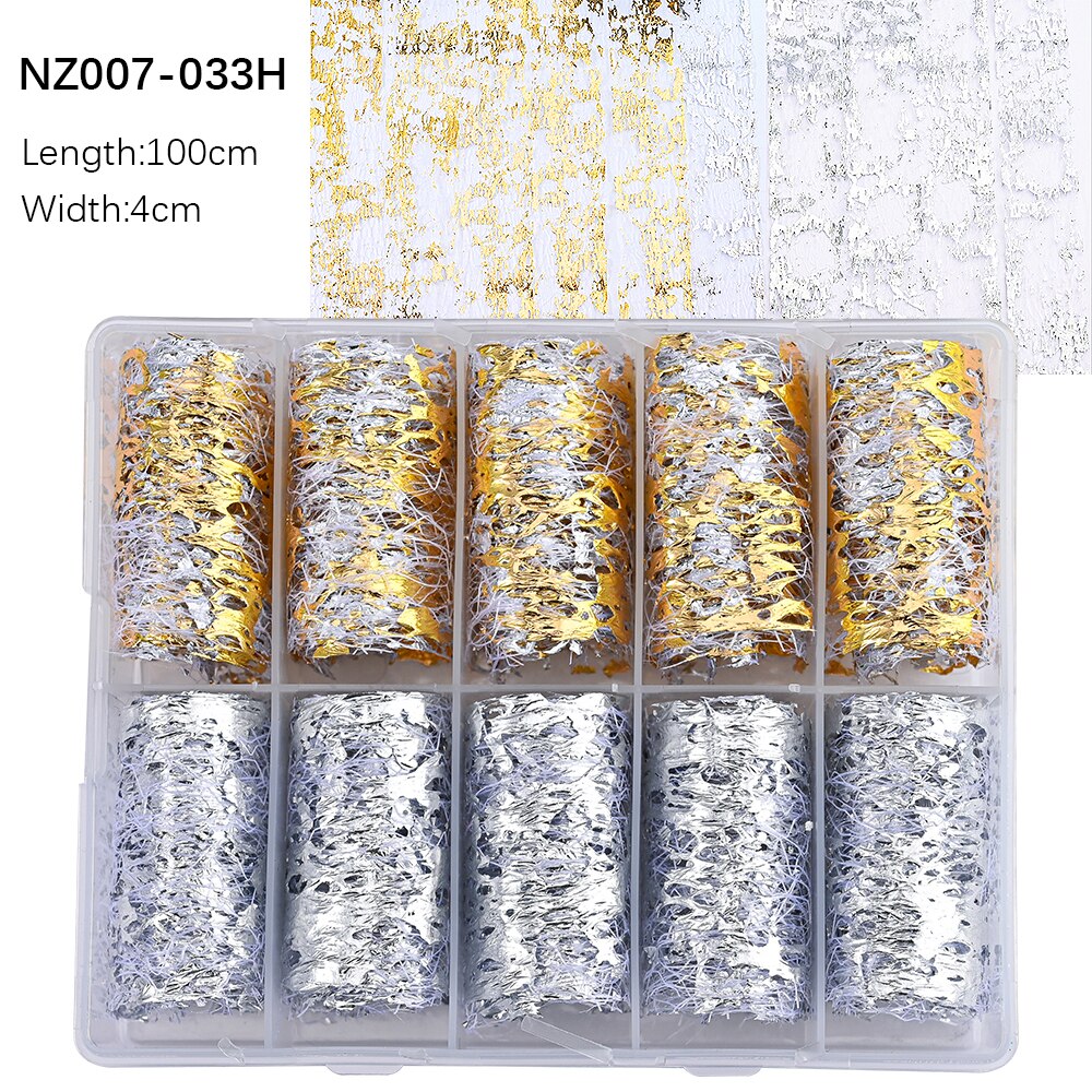 100 Patterns Animal Nail Foils 10ROLLS BOXED Transfer Paper Stickers Sliders DIY Water Marble Boxed Nail Foil NZ-1H 3