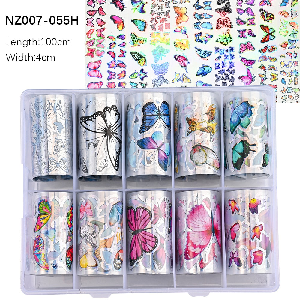 100 Patterns Animal Nail Foils 10ROLLS BOXED Transfer Paper Stickers Sliders DIY Water Marble Boxed Nail Foil NZ-1H 46