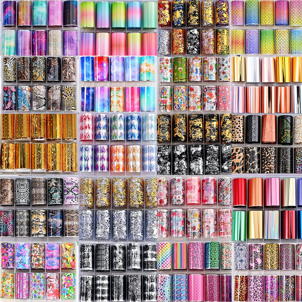 100 Patterns Animal Nail Foils 10ROLLS BOXED Transfer Paper Stickers Sliders DIY Water Marble Boxed Nail Foil NZ-1H