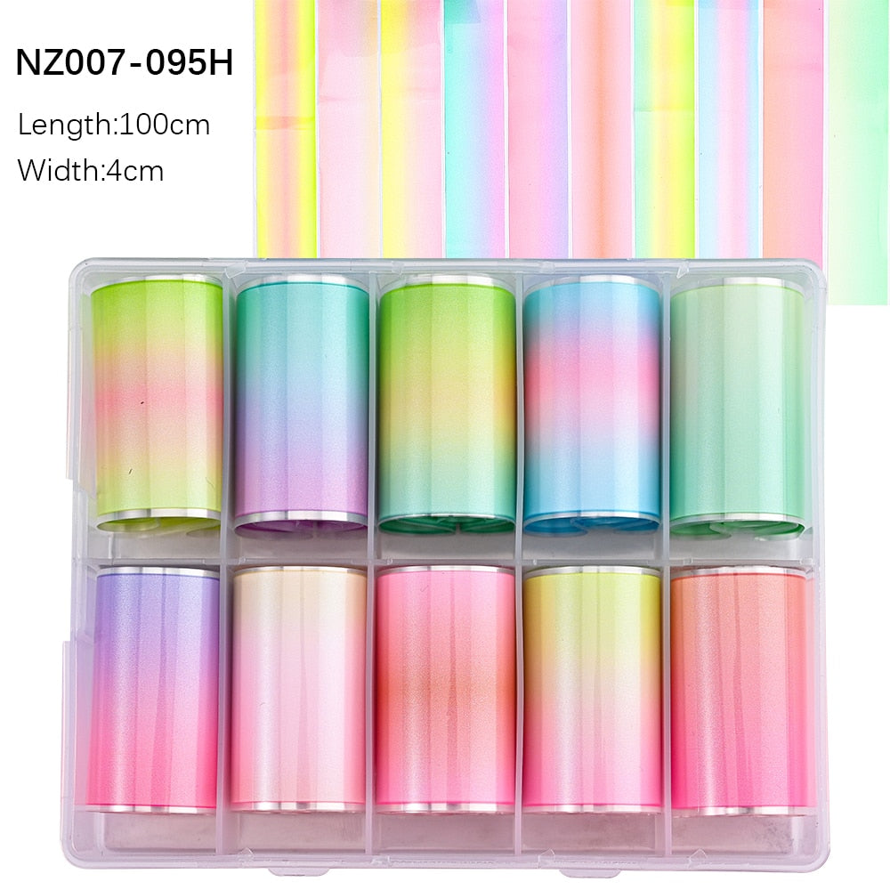 100 Patterns Animal Nail Foils 10ROLLS BOXED Transfer Paper Stickers Sliders DIY Water Marble Boxed Nail Foil NZ-1H 91