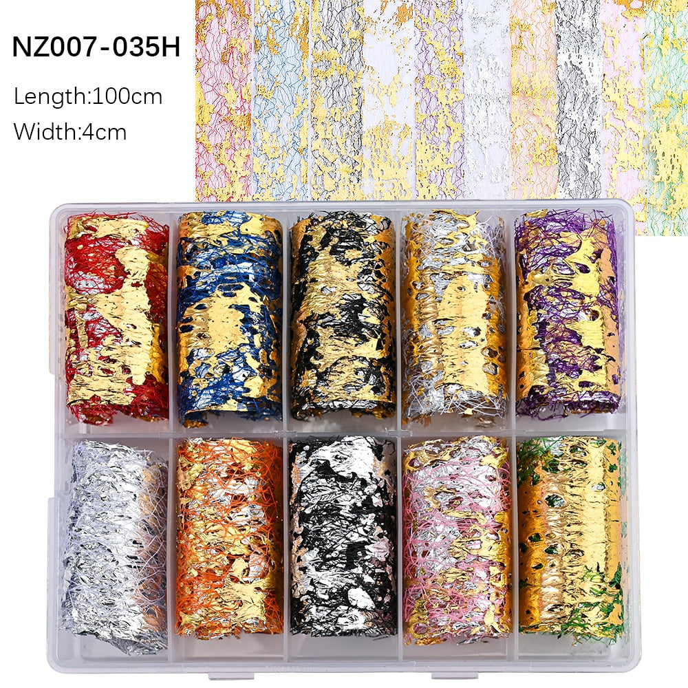 100 Patterns Animal Nail Foils 10ROLLS BOXED Transfer Paper Stickers Sliders DIY Water Marble Boxed Nail Foil NZ-1H 5
