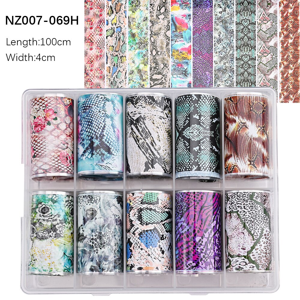 100 Patterns Animal Nail Foils 10ROLLS BOXED Transfer Paper Stickers Sliders DIY Water Marble Boxed Nail Foil NZ-1H 55