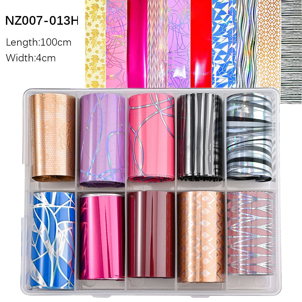 100 Patterns Animal Nail Foils 10ROLLS BOXED Transfer Paper Stickers Sliders DIY Water Marble Boxed Nail Foil NZ-1H 2