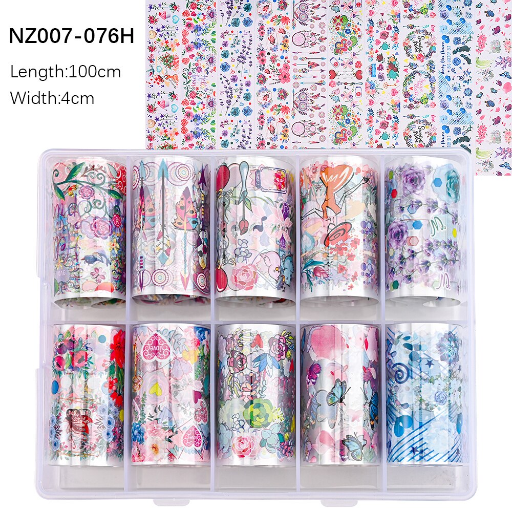 100 Patterns Animal Nail Foils 10ROLLS BOXED Transfer Paper Stickers Sliders DIY Water Marble Boxed Nail Foil NZ-1H 62