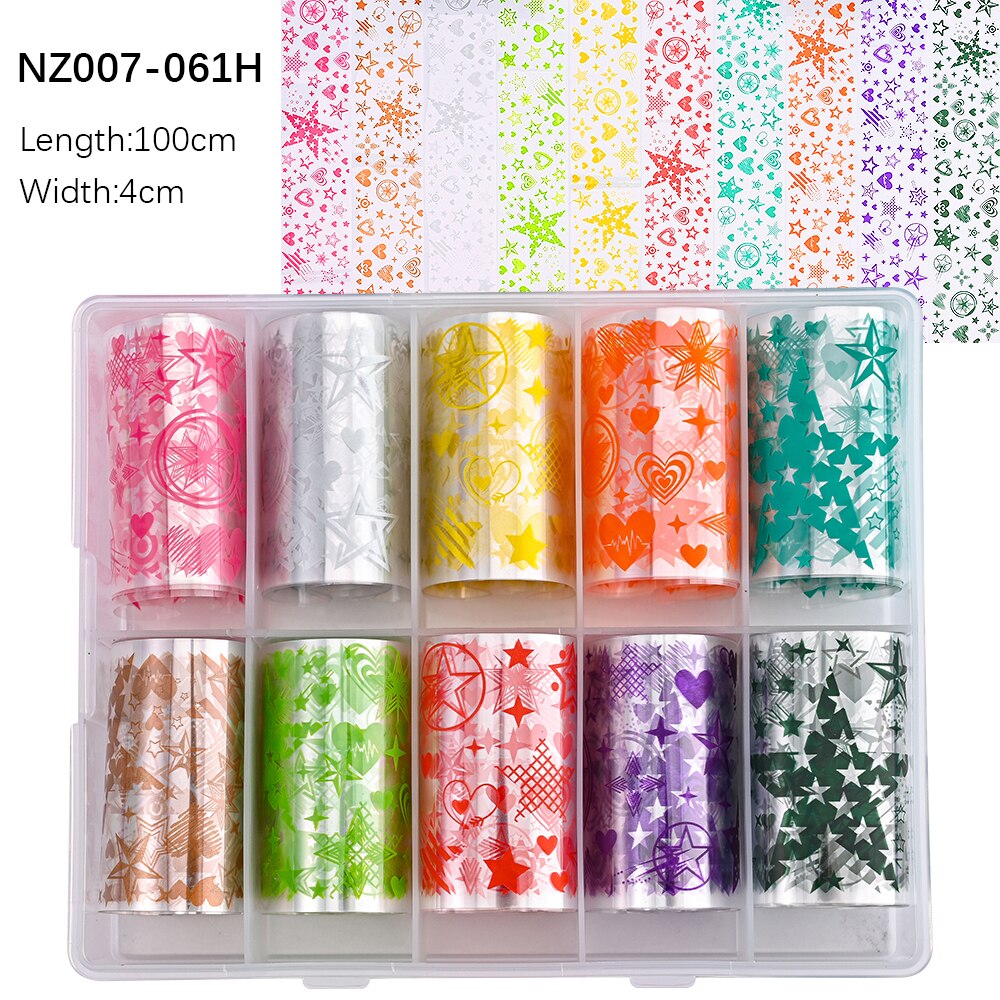 100 Patterns Animal Nail Foils 10ROLLS BOXED Transfer Paper Stickers Sliders DIY Water Marble Boxed Nail Foil NZ-1H 85