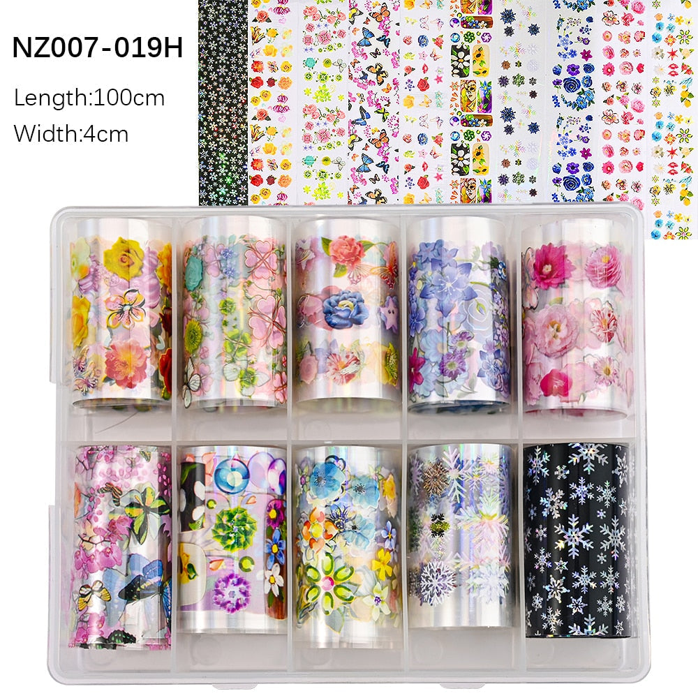 100 Patterns Animal Nail Foils 10ROLLS BOXED Transfer Paper Stickers Sliders DIY Water Marble Boxed Nail Foil NZ-1H 24
