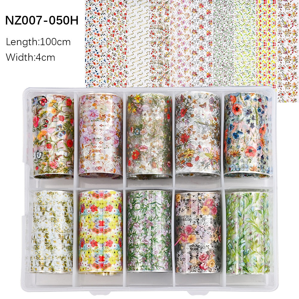 100 Patterns Animal Nail Foils 10ROLLS BOXED Transfer Paper Stickers Sliders DIY Water Marble Boxed Nail Foil NZ-1H 43