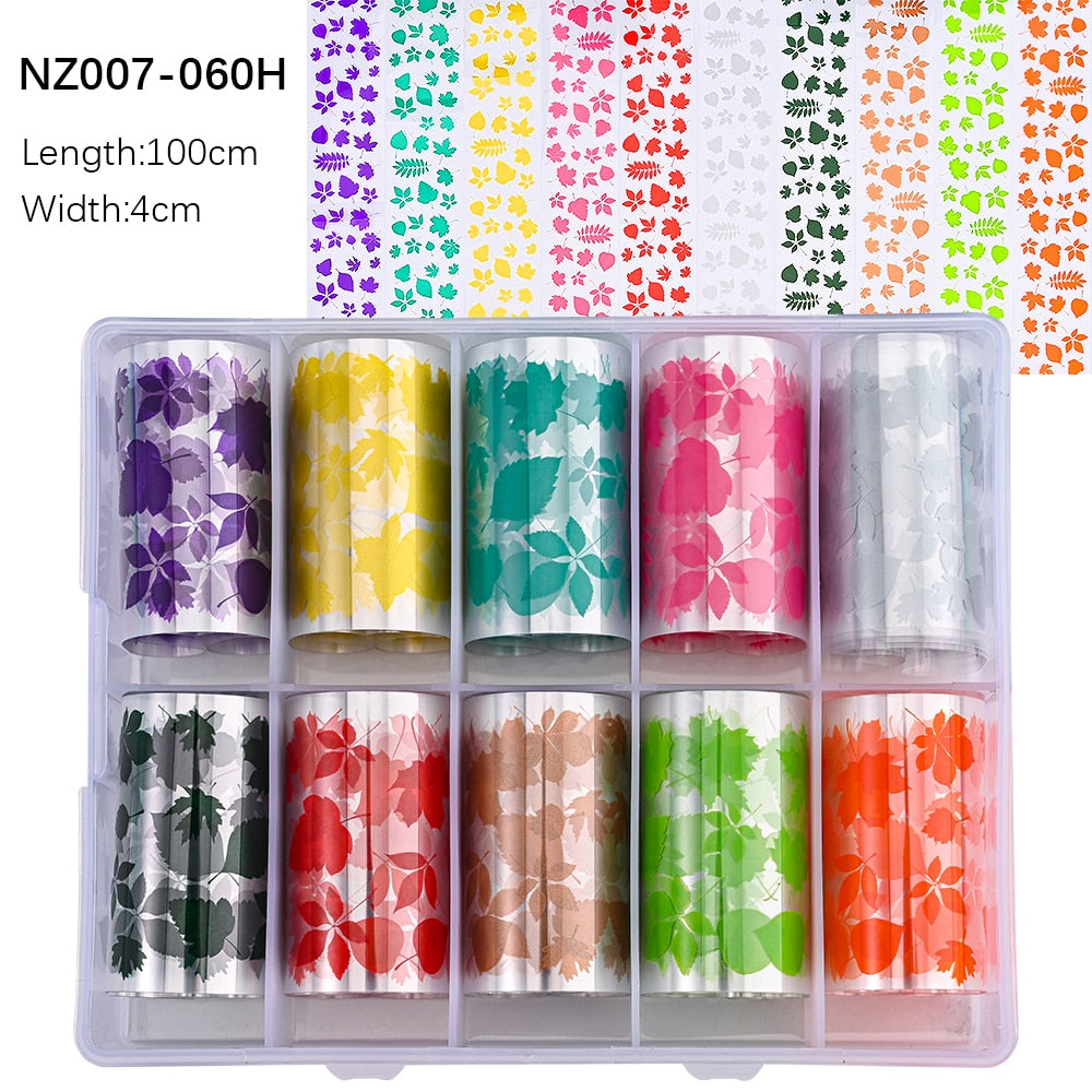 100 Patterns Animal Nail Foils 10ROLLS BOXED Transfer Paper Stickers Sliders DIY Water Marble Boxed Nail Foil NZ-1H 84