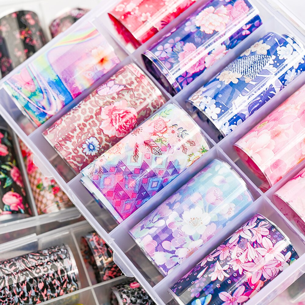 100 Patterns Animal Nail Foils 10ROLLS BOXED Transfer Paper Stickers Sliders DIY Water Marble Boxed Nail Foil NZ-1H
