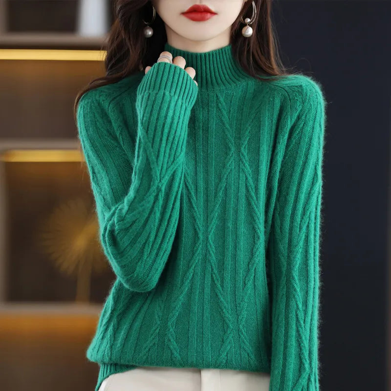 100% wool cashmere sweater 2022 autumn and winter new women's half turtleneck pullover casual solid color jacket knitted top