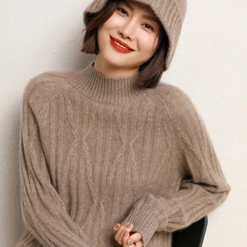 100% wool cashmere sweater 2022 autumn and winter new women's half turtleneck pullover casual solid color jacket knitted top