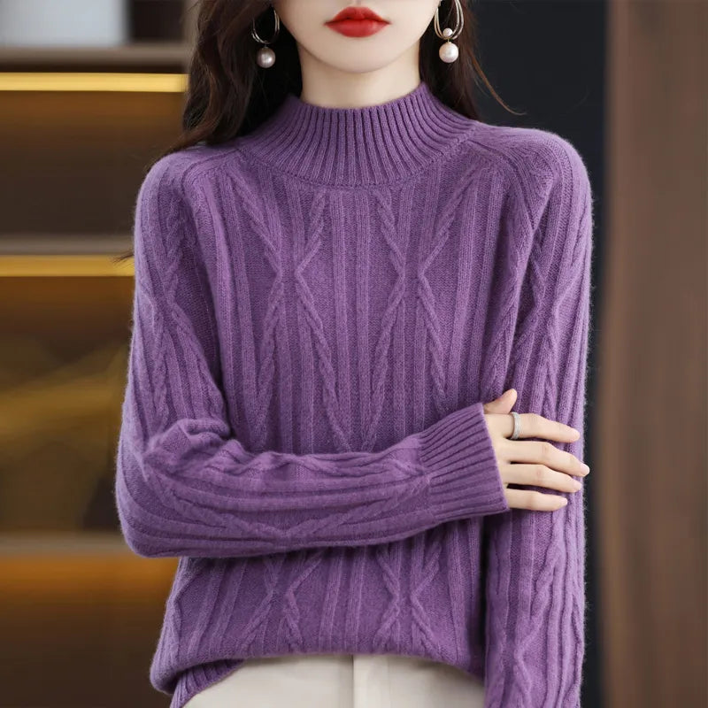 100% wool cashmere sweater 2022 autumn and winter new women's half turtleneck pullover casual solid color jacket knitted top