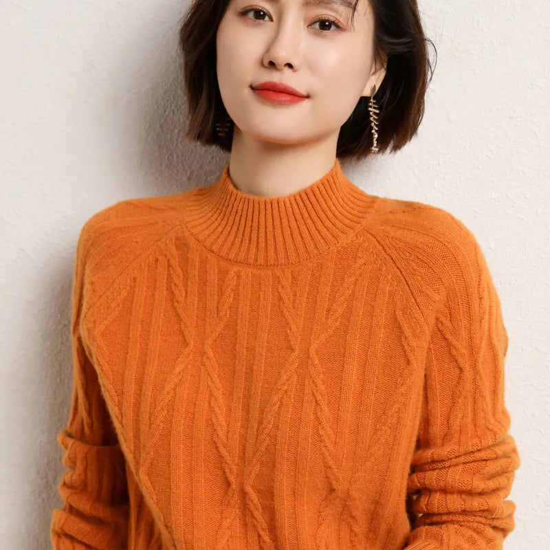 100% wool cashmere sweater 2022 autumn and winter new women's half turtleneck pullover casual solid color jacket knitted top