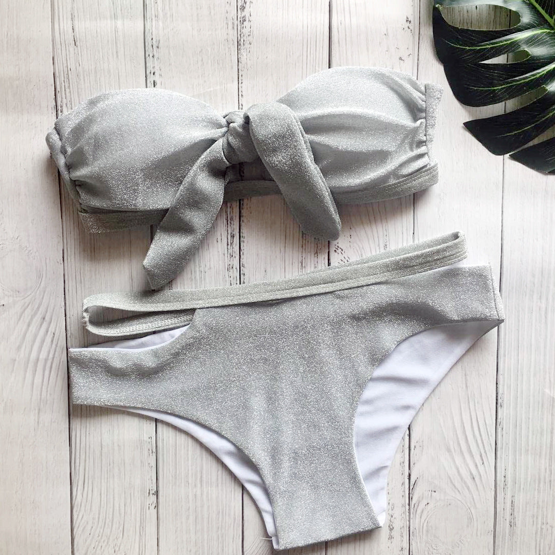 Swimsuit black sequined knit sexy swimsuit bikini White